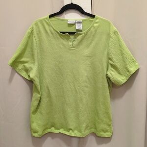 Women's White Stag Lime Green Textured Blouse Short Sleeve Top